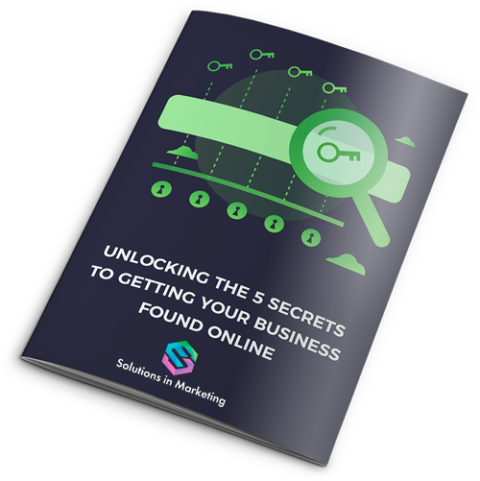 a Guide called Unlocking the 5 secretes to getting your business found online, with a dark blue background and green writing