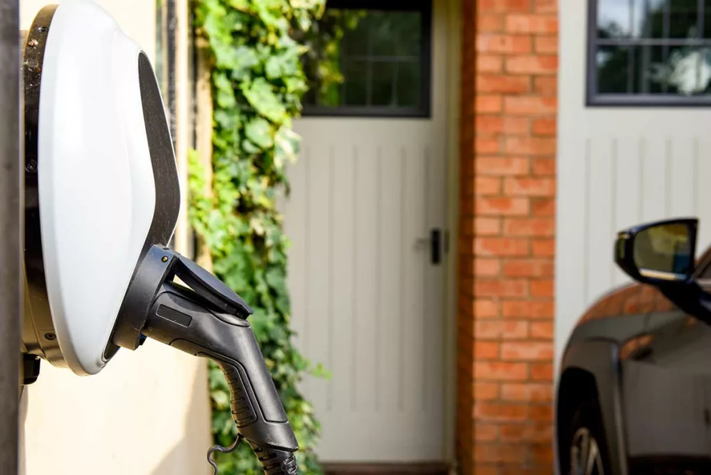 An electric Vehicle Charging Unit on a house wall