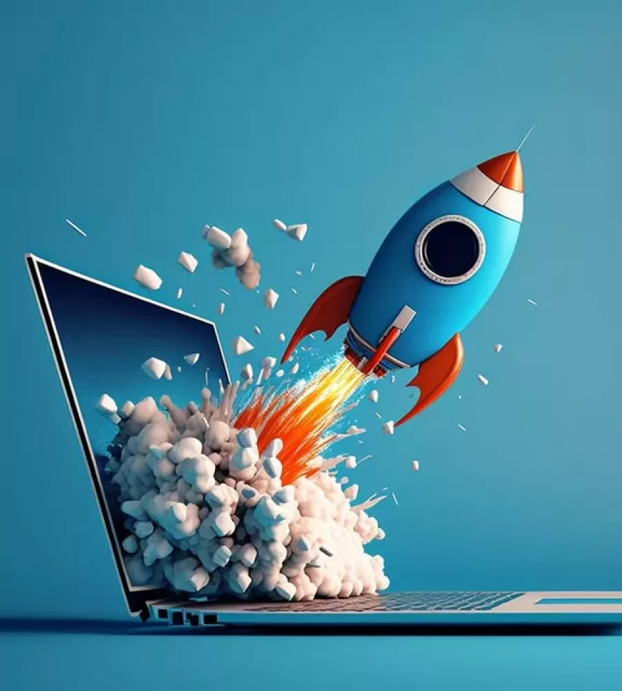 drawing of a rocket coming out of a laptop for launching a website project top tips